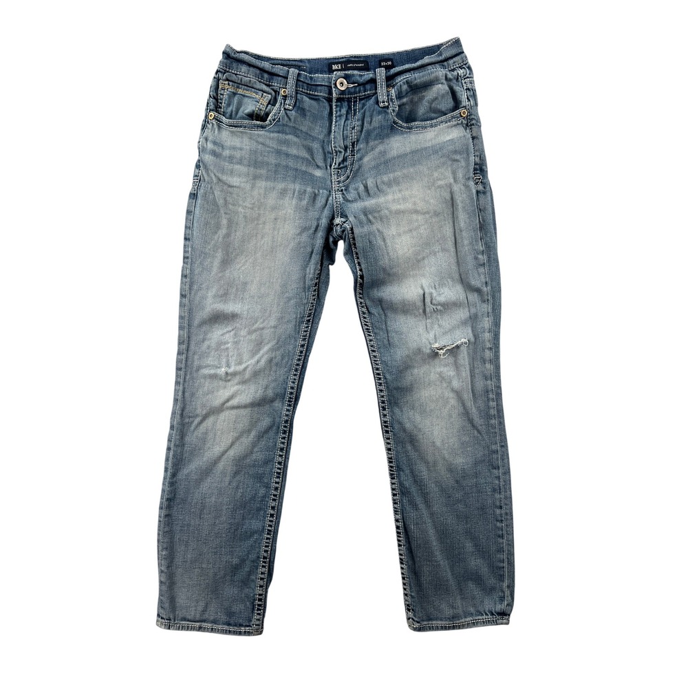 BKE Jake Straight Mens Jeans 33x30 (fit 32x29) Blue Medium Wash Distressed‎ Y2K